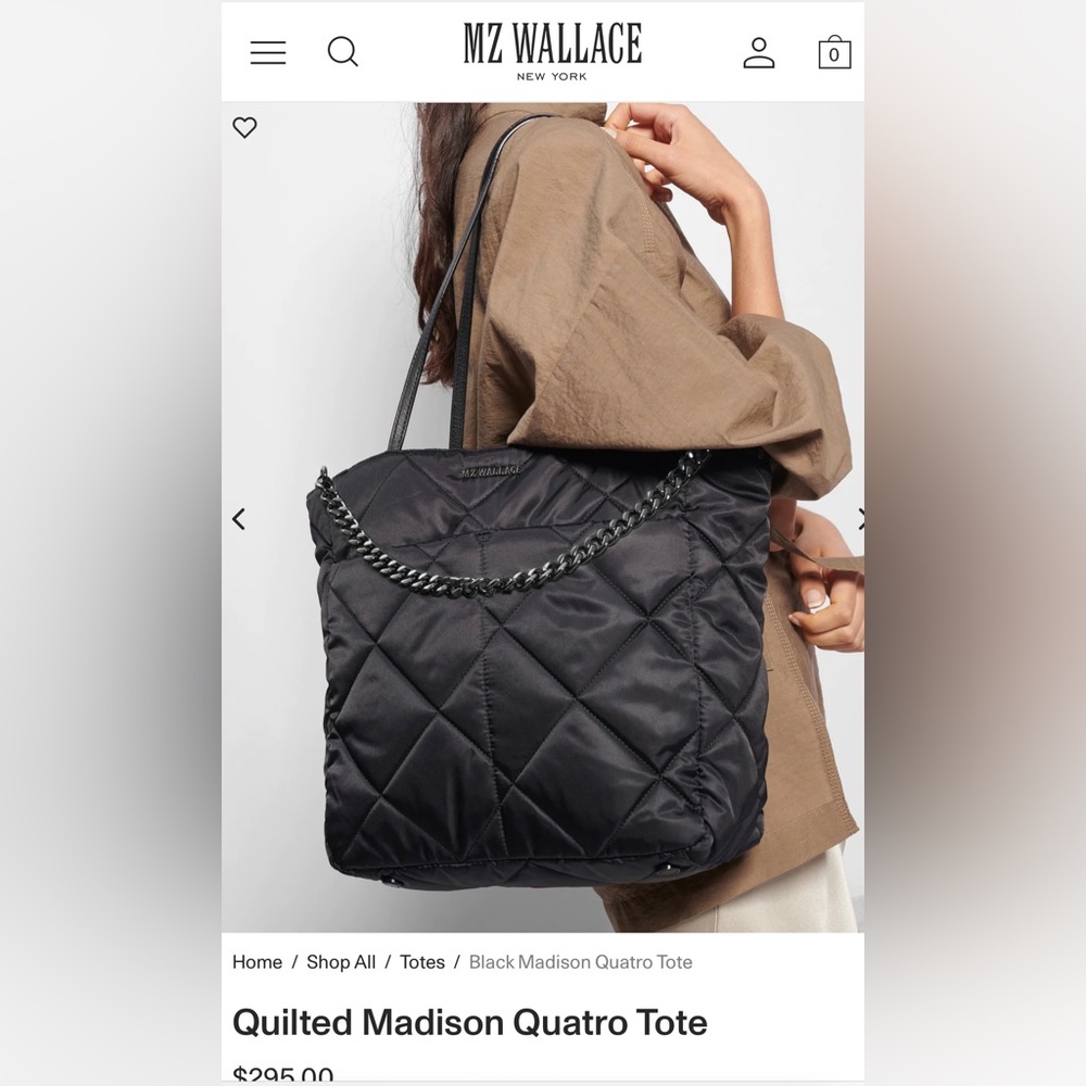 NWOT Quilted Madison Quatro tote. MZ Wallace. Black.  L used 3x